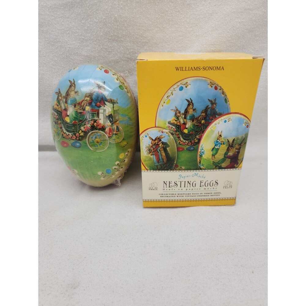 Eggs Set Of 3 Easter Williams SONOMA Vintage Papier Mache Nesting In Box Germany